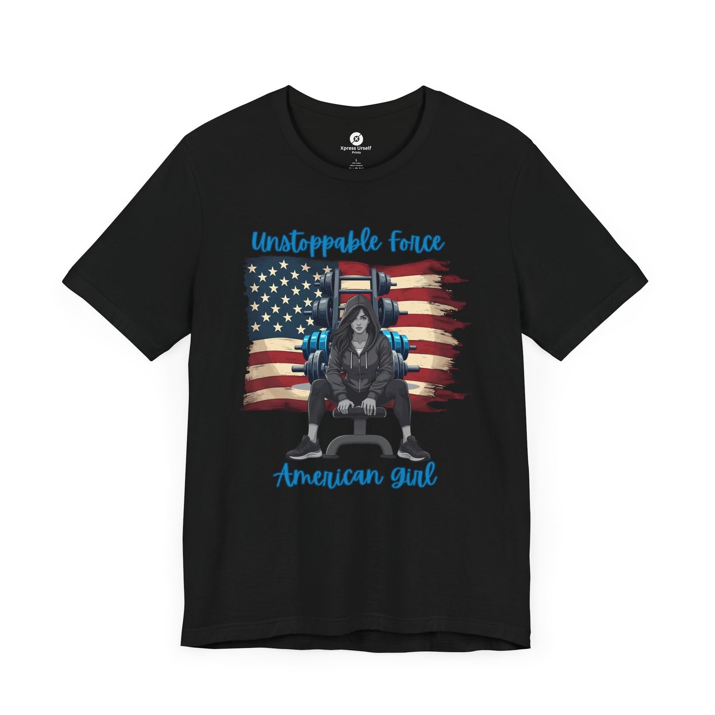 Unstoppable Force American Girl Tee - Patriotic Short Sleeve Shirt for Independence Day, Casual Wear, Gifts, Freedom Celebration