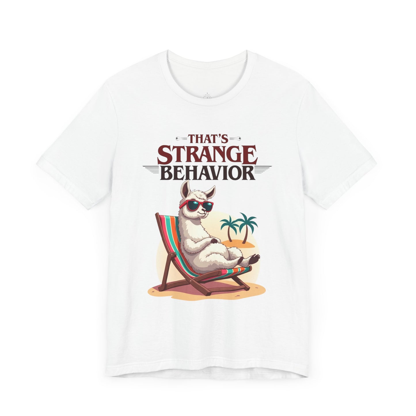 Funny Llama Graphic Tee - "That's Strange Behavior" Unisex Jersey T-Shirt