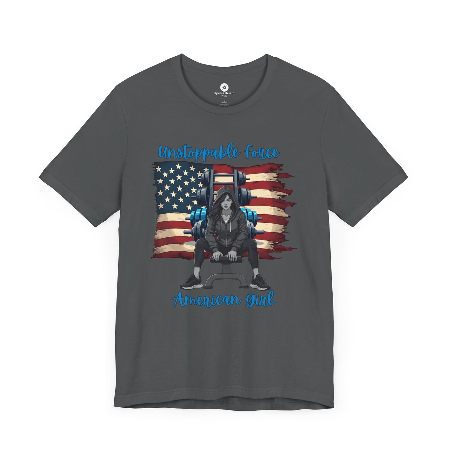 Unstoppable Force American Girl Tee - Patriotic Short Sleeve Shirt for Independence Day, Casual Wear, Gifts, Freedom Celebration