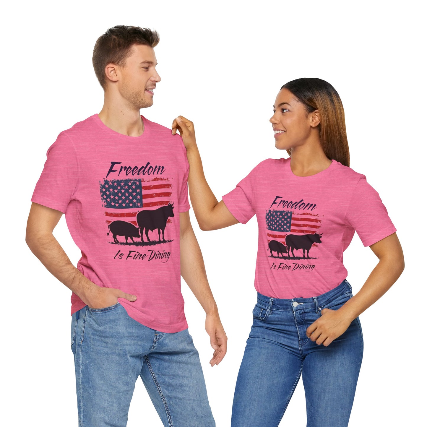 Freedom Is Fine Dining Unisex Jersey Tee - Patriotic Farm Theme