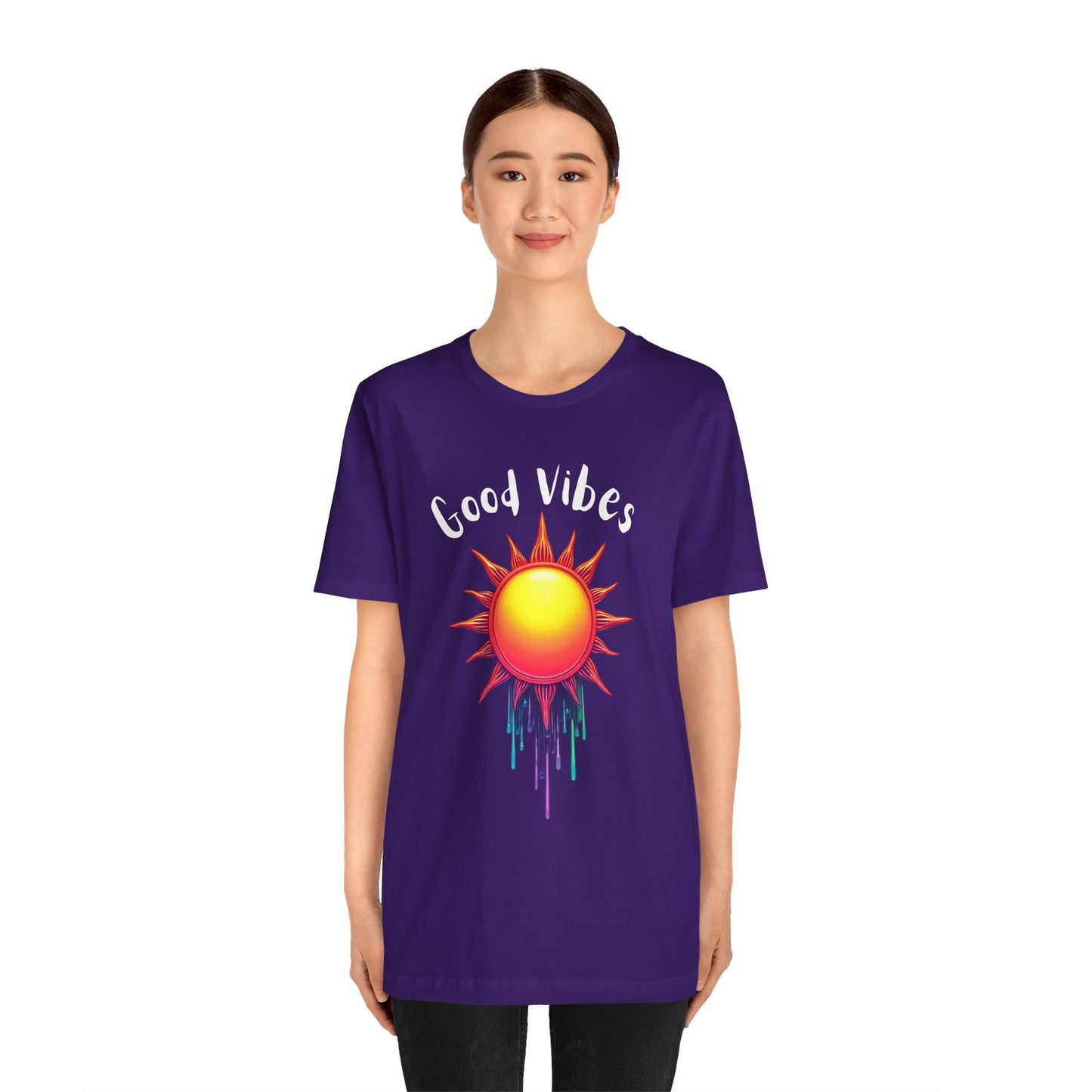 Good Vibes Unisex Short Sleeve Tee - Colorful Sun Design