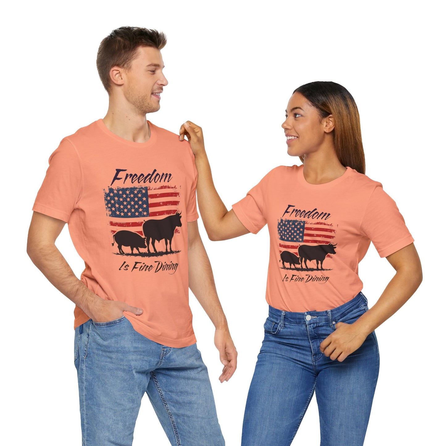 Freedom Is Fine Dining Unisex Jersey Tee - Patriotic Farm Theme
