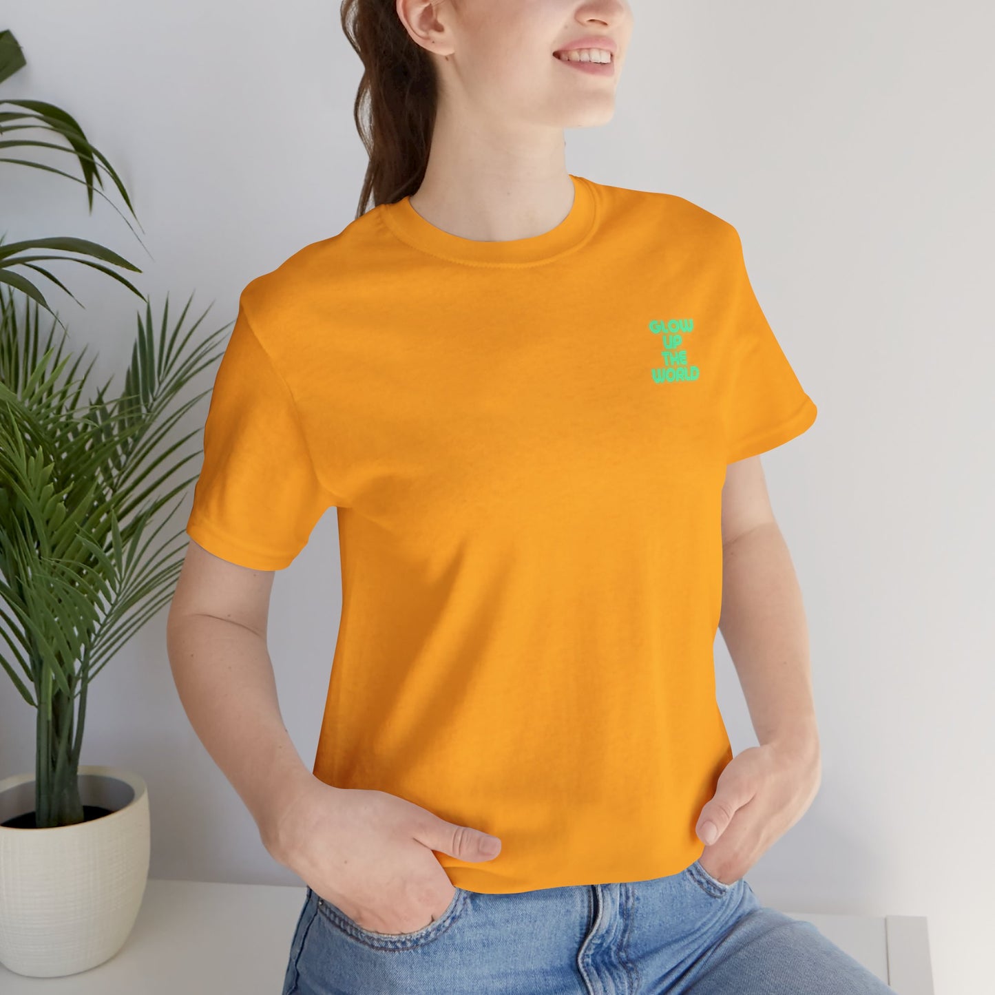 Glow Up the World Unisex Short Sleeve Tee - Bright Orange Inspirational Shirt