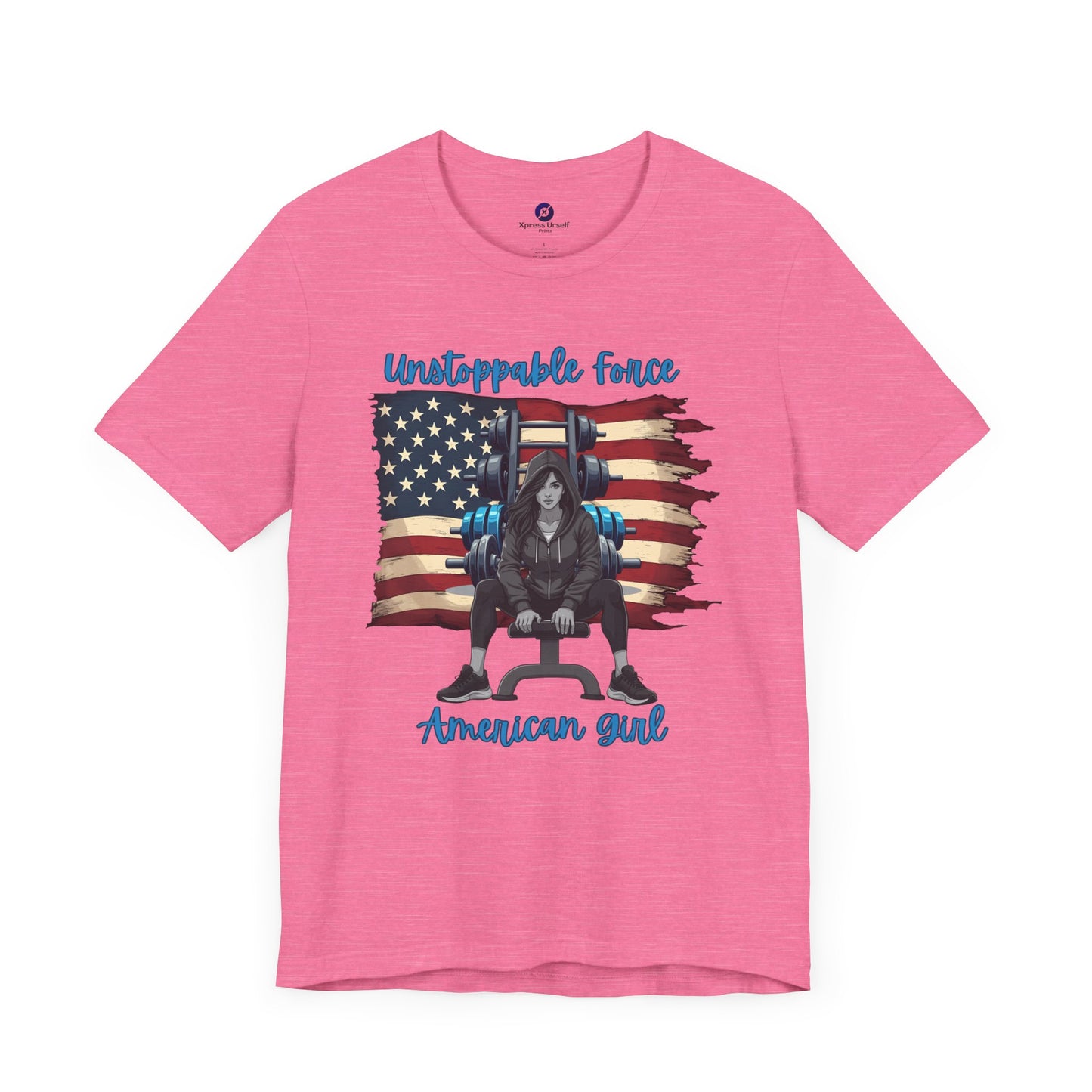 Unstoppable Force American Girl Tee - Patriotic Short Sleeve Shirt for Independence Day, Casual Wear, Gifts, Freedom Celebration