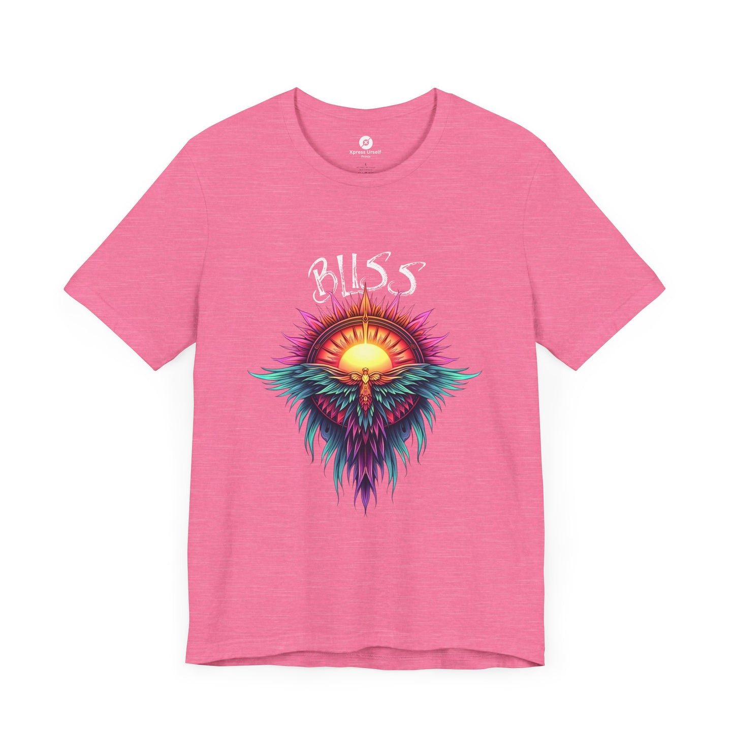 Bohemian Bliss Unisex T-Shirt - Colorful Sun & Feather Design