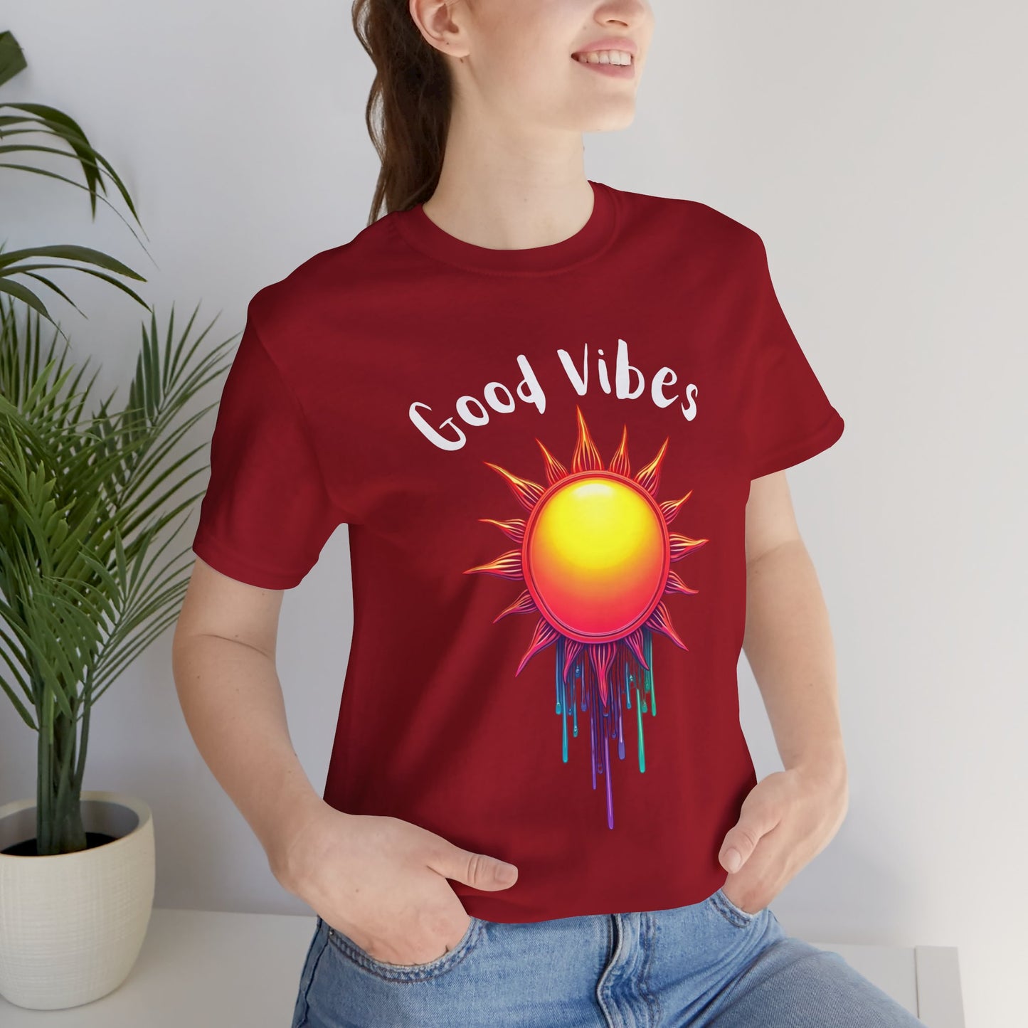 Good Vibes Unisex Short Sleeve Tee - Colorful Sun Design