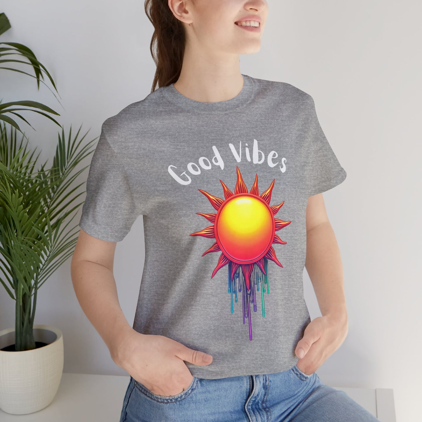 Good Vibes Unisex Short Sleeve Tee - Colorful Sun Design