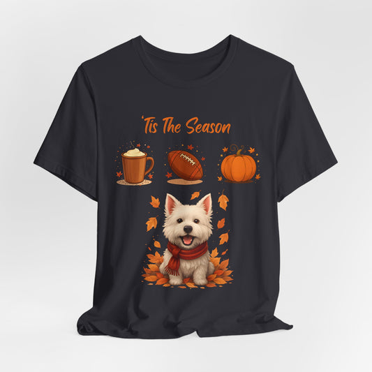 Fall-Themed Pet Lover Tee, Cozy Autumn Short Sleeve Shirt, Cute Dog Graphic T-Shirt, Comfortable Casual Tee, Ideal for Thanksgiving
