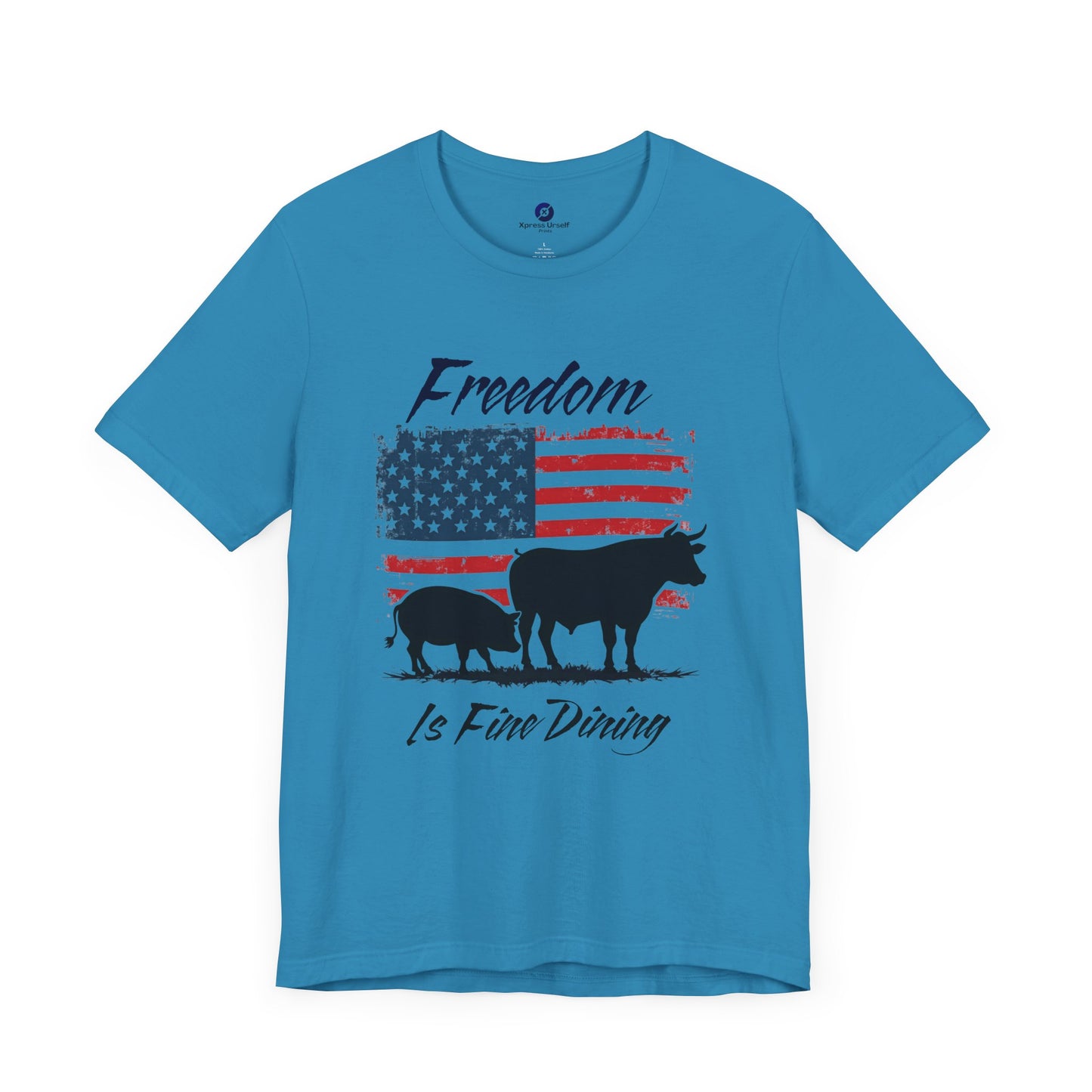Freedom Is Fine Dining Unisex Jersey Tee - Patriotic Farm Theme