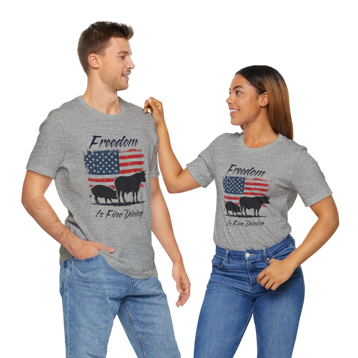 Freedom Is Fine Dining Unisex Jersey Tee - Patriotic Farm Theme