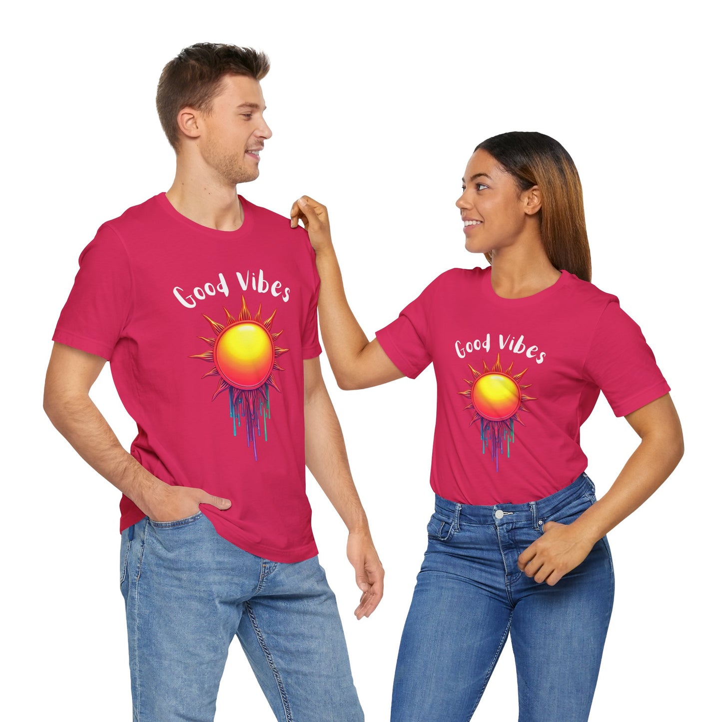 Good Vibes Unisex Short Sleeve Tee - Colorful Sun Design