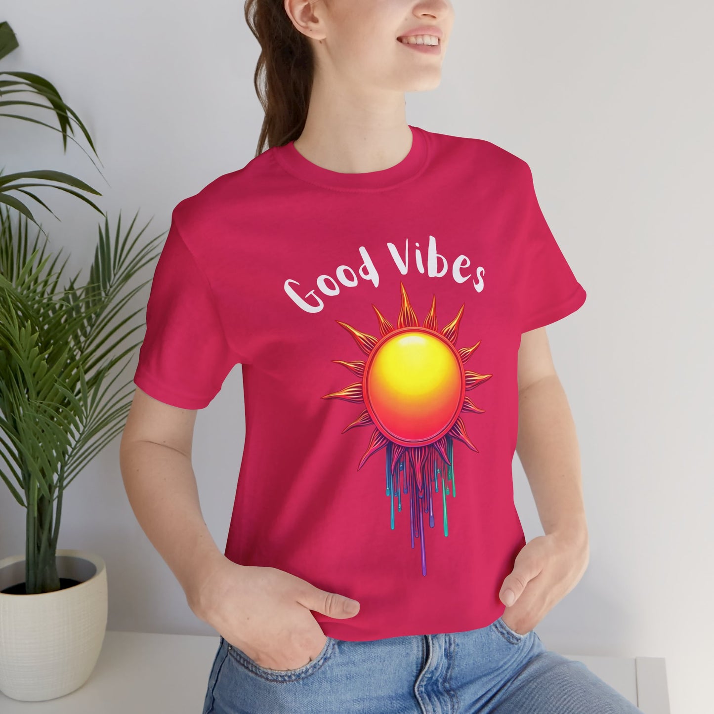 Good Vibes Unisex Short Sleeve Tee - Colorful Sun Design
