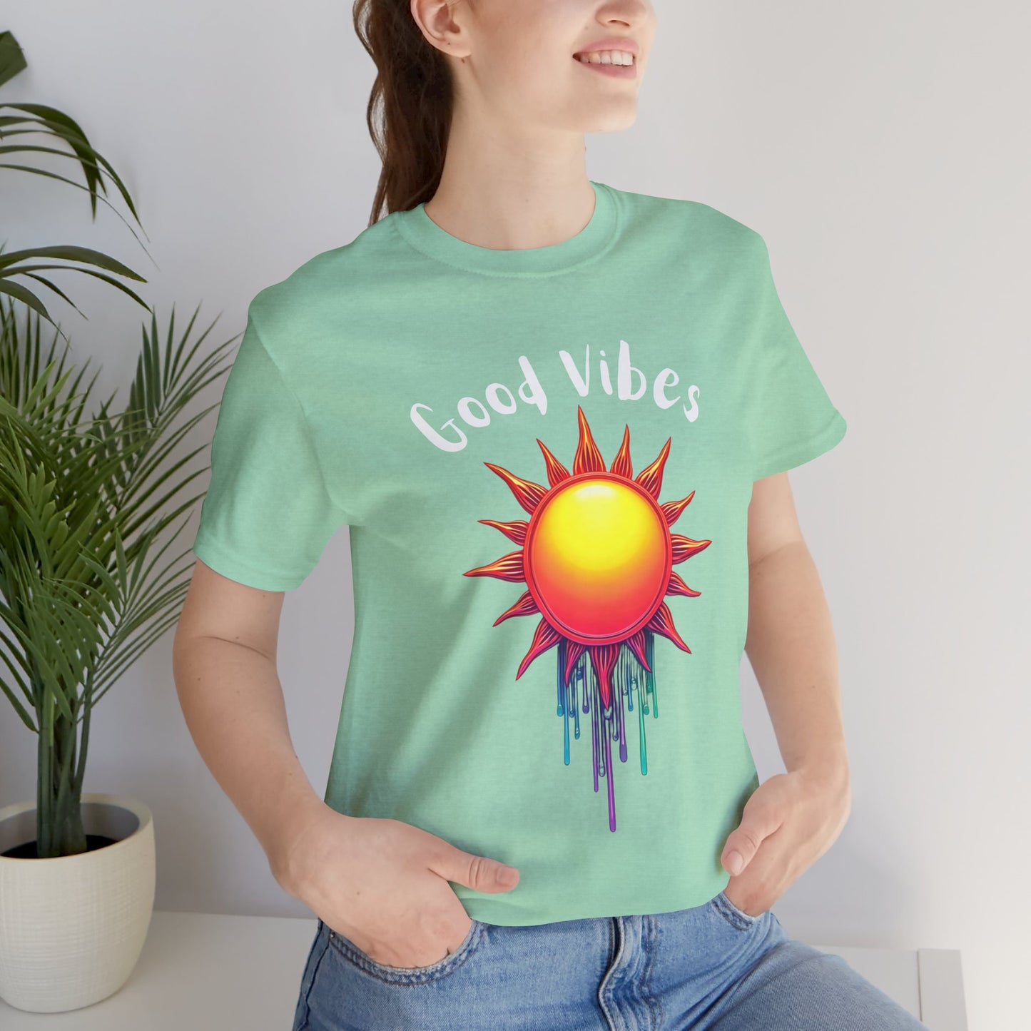 Good Vibes Unisex Short Sleeve Tee - Colorful Sun Design
