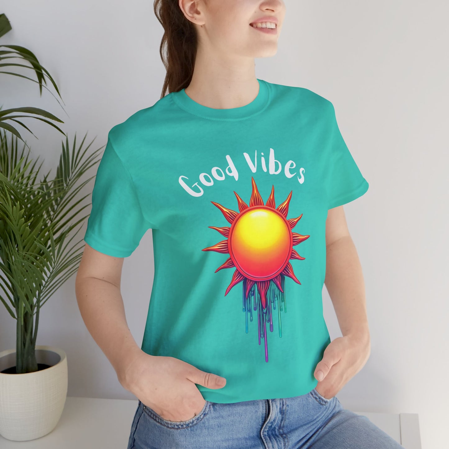 Good Vibes Unisex Short Sleeve Tee - Colorful Sun Design