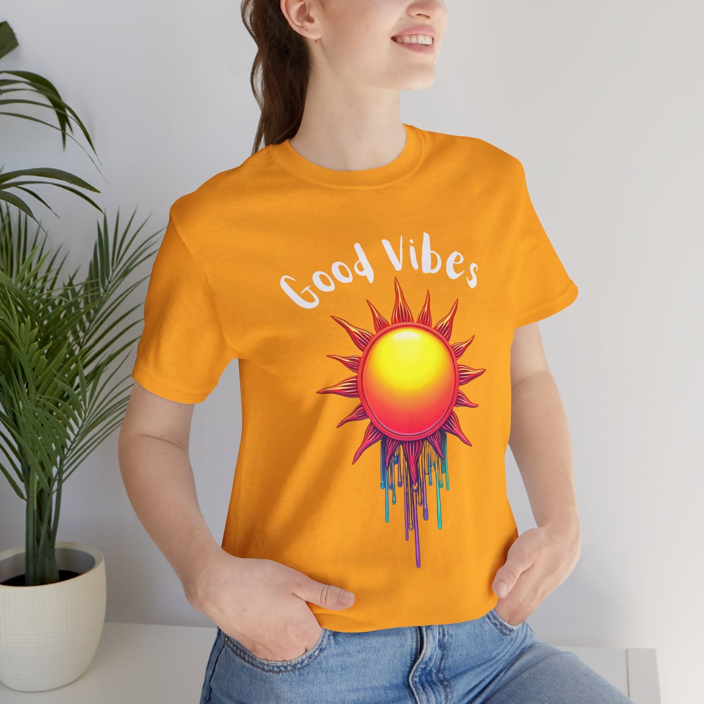 Good Vibes Unisex Short Sleeve Tee - Colorful Sun Design