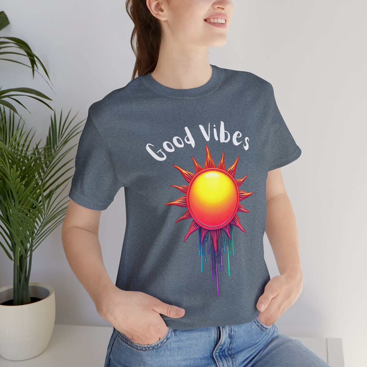 Good Vibes Unisex Short Sleeve Tee - Colorful Sun Design