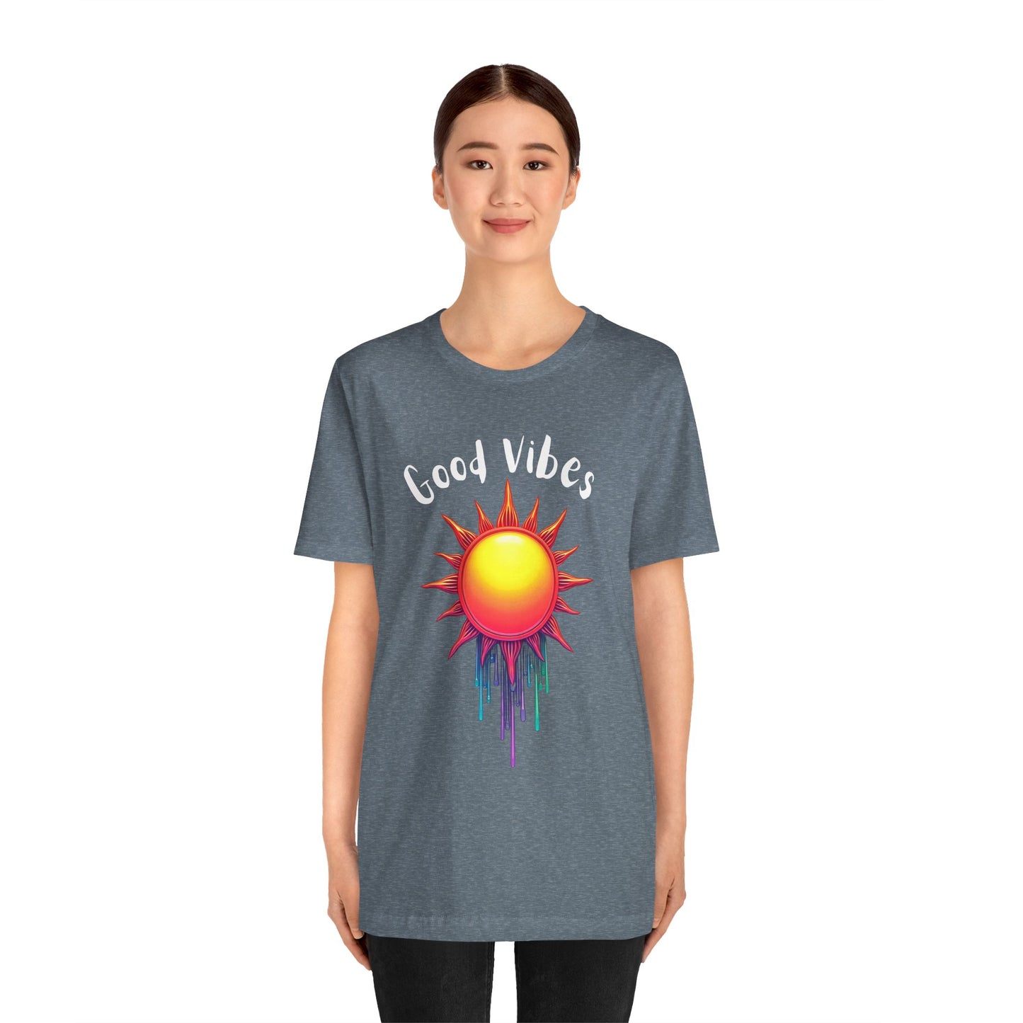 Good Vibes Unisex Short Sleeve Tee - Colorful Sun Design