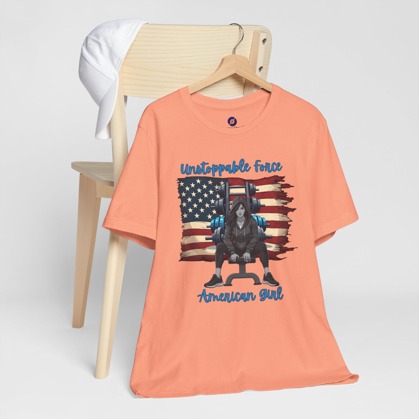 Unstoppable Force American Girl Tee - Patriotic Short Sleeve Shirt for Independence Day, Casual Wear, Gifts, Freedom Celebration
