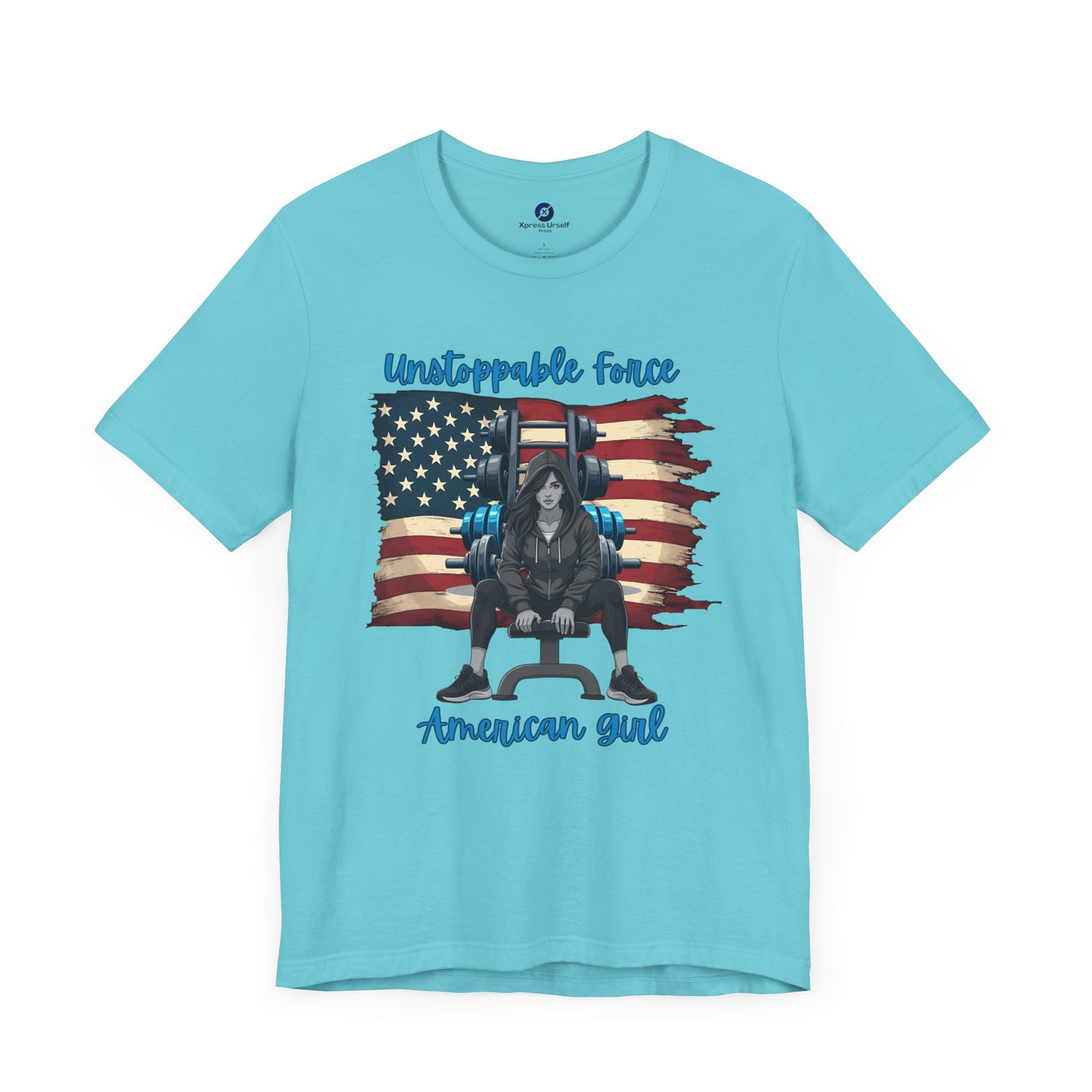 Unstoppable Force American Girl Tee - Patriotic Short Sleeve Shirt for Independence Day, Casual Wear, Gifts, Freedom Celebration