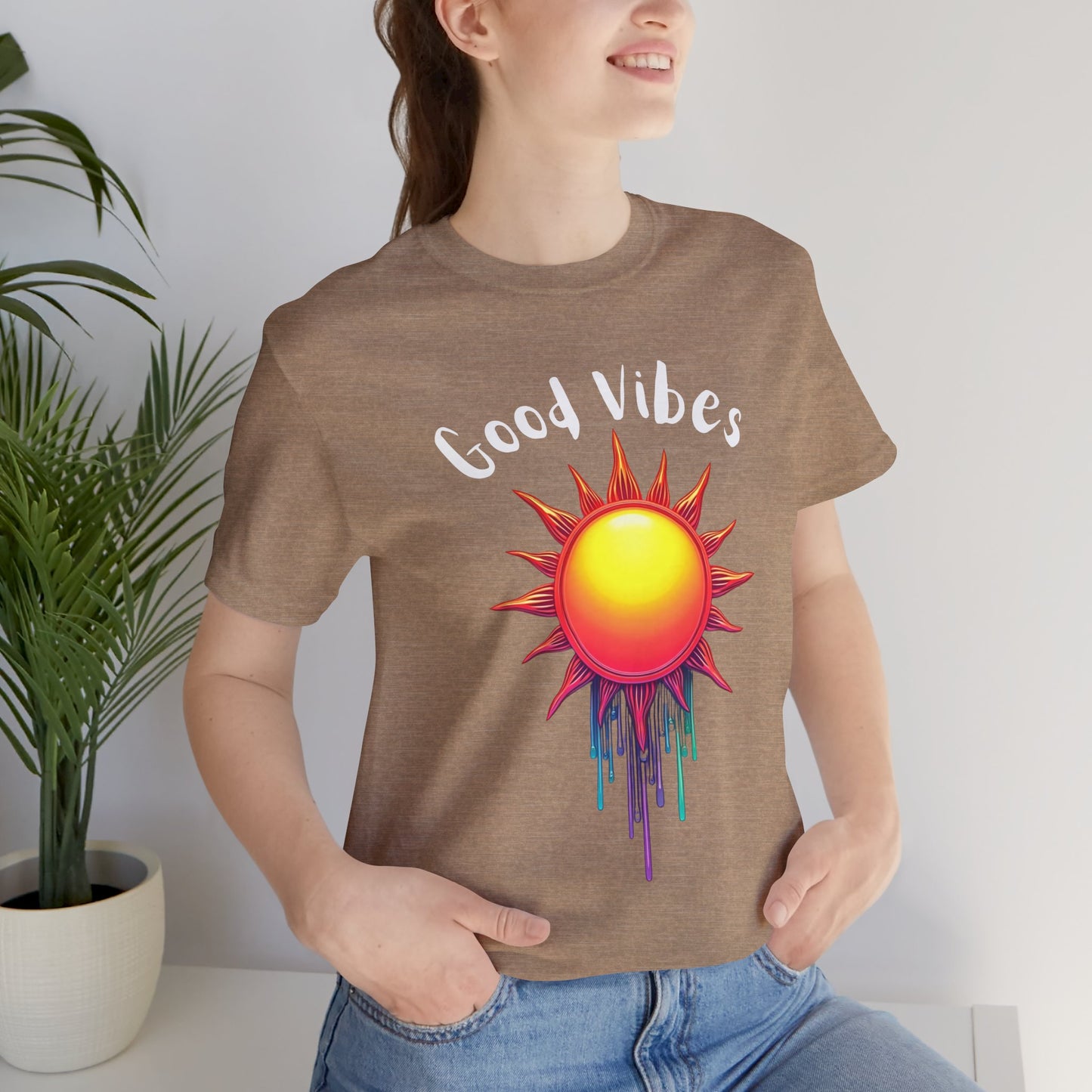 Good Vibes Unisex Short Sleeve Tee - Colorful Sun Design