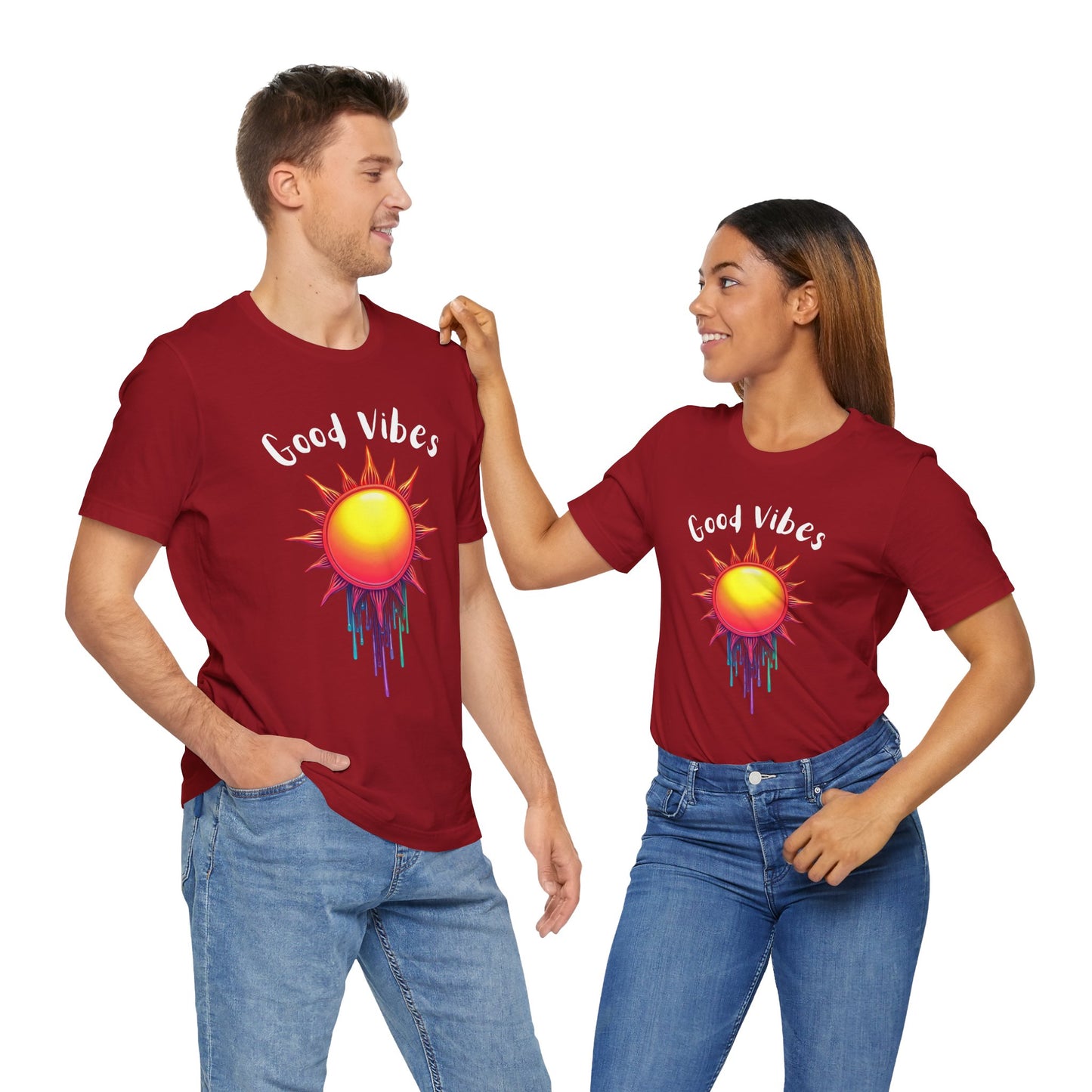 Good Vibes Unisex Short Sleeve Tee - Colorful Sun Design