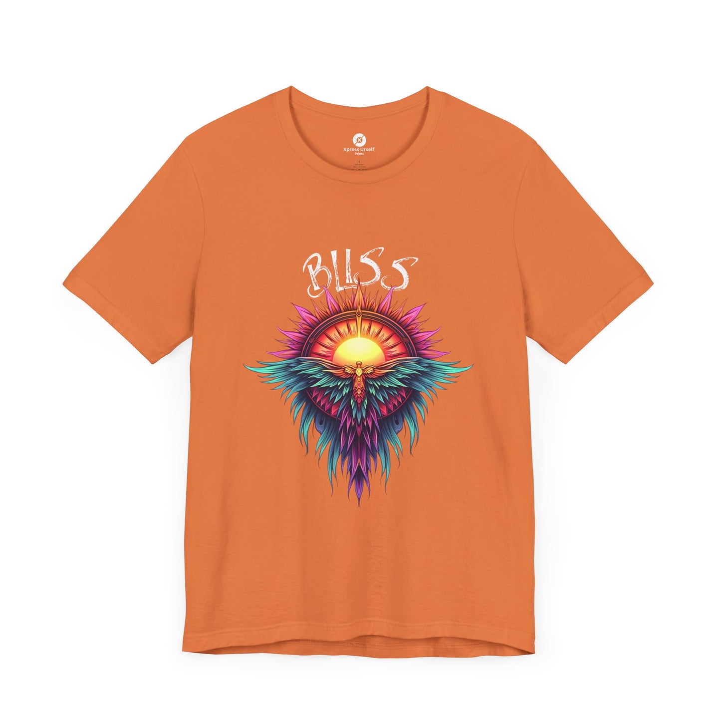 Bohemian Bliss Unisex T-Shirt - Colorful Sun & Feather Design