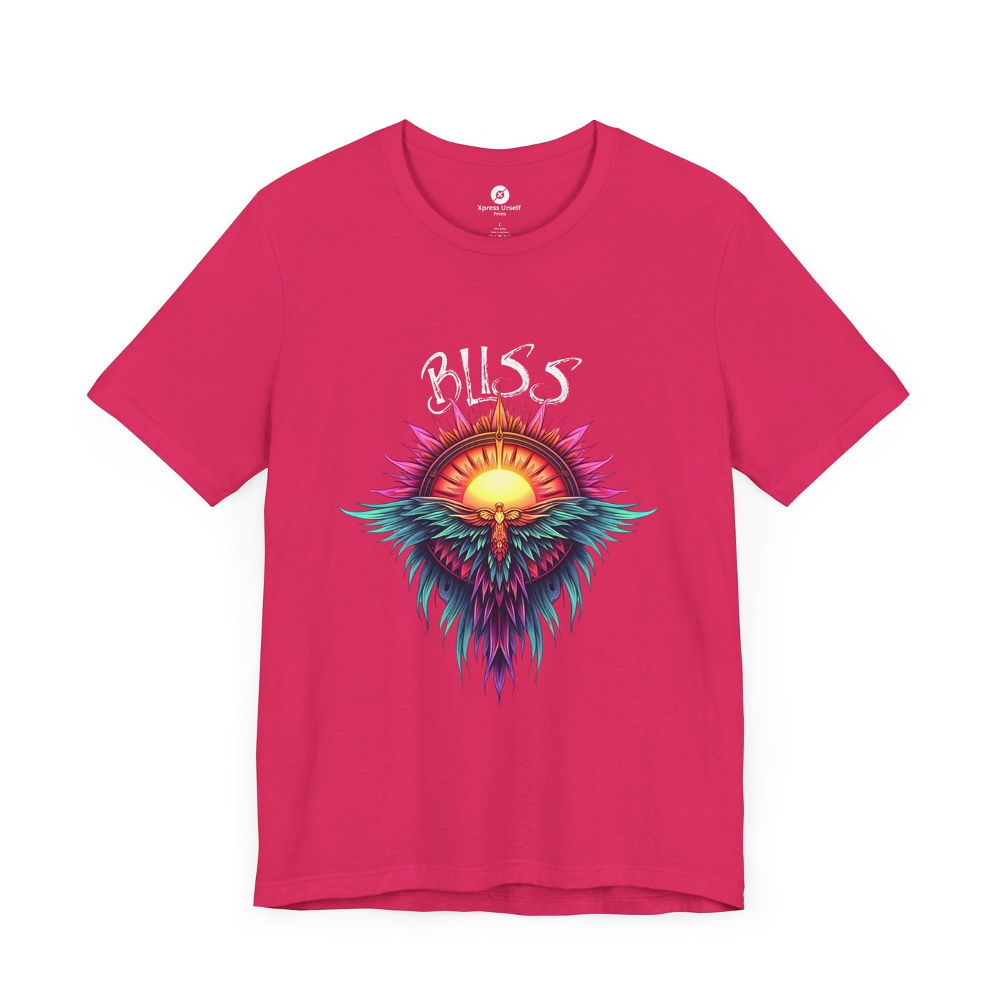 Bohemian Bliss Unisex T-Shirt - Colorful Sun & Feather Design