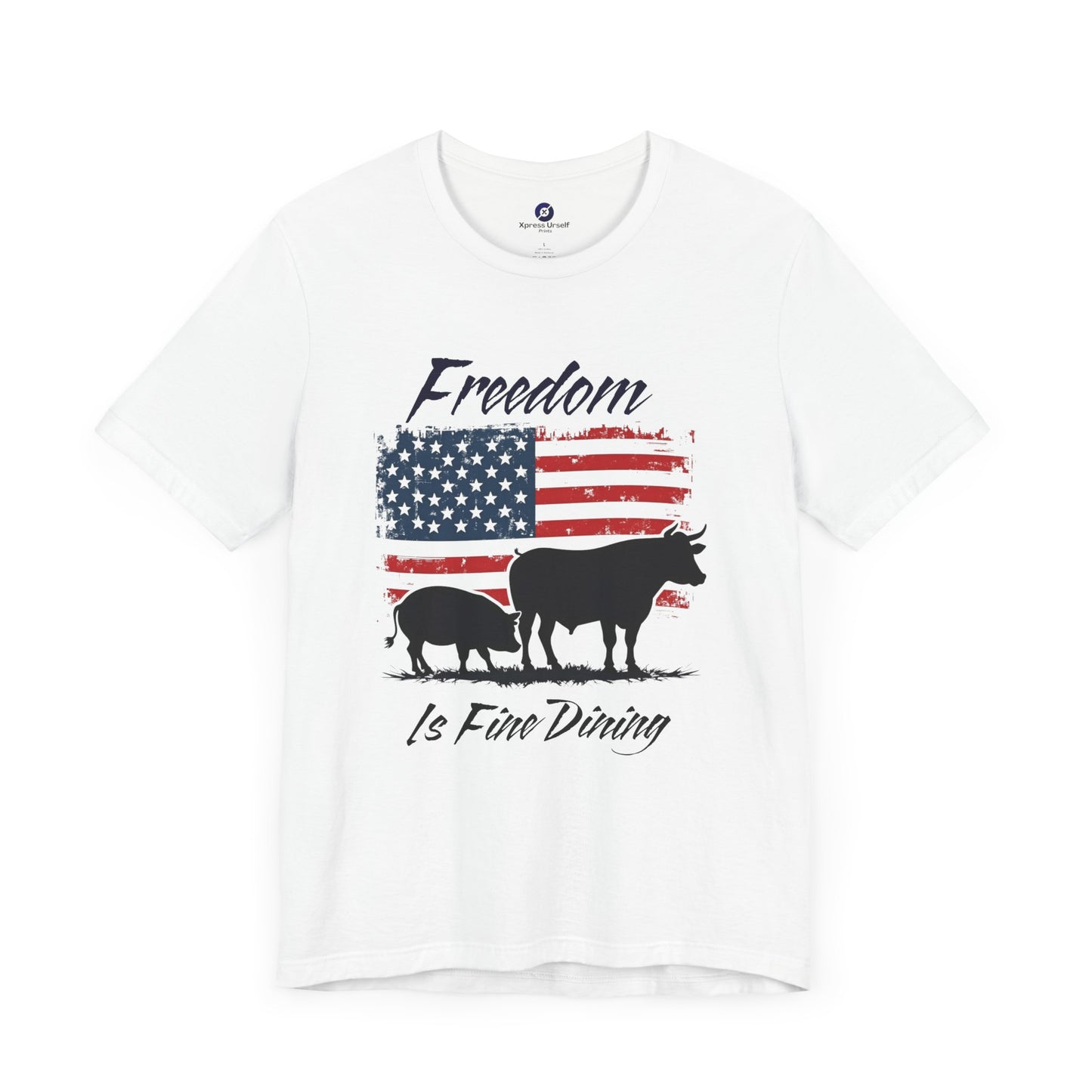 Freedom Is Fine Dining Unisex Jersey Tee - Patriotic Farm Theme
