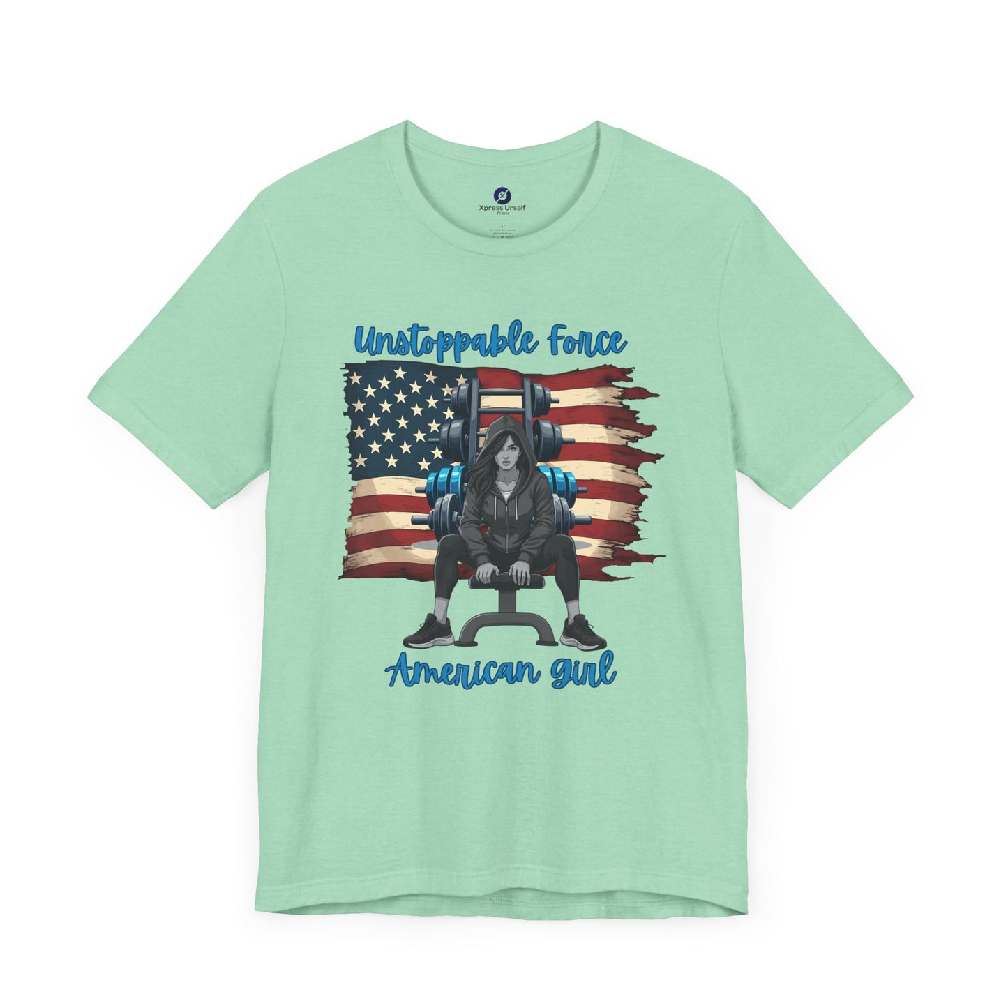 Unstoppable Force American Girl Tee - Patriotic Short Sleeve Shirt for Independence Day, Casual Wear, Gifts, Freedom Celebration