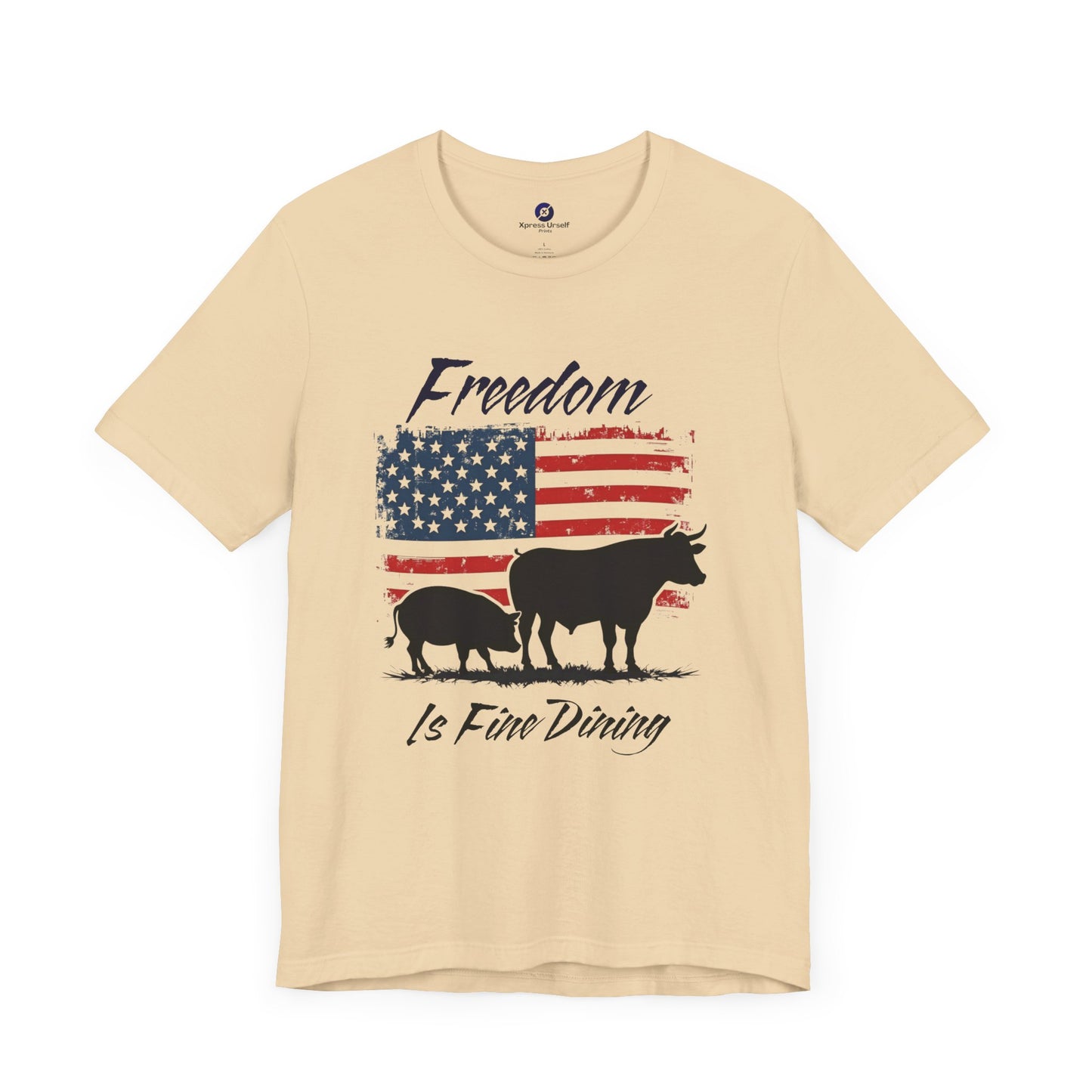 Freedom Is Fine Dining Unisex Jersey Tee - Patriotic Farm Theme
