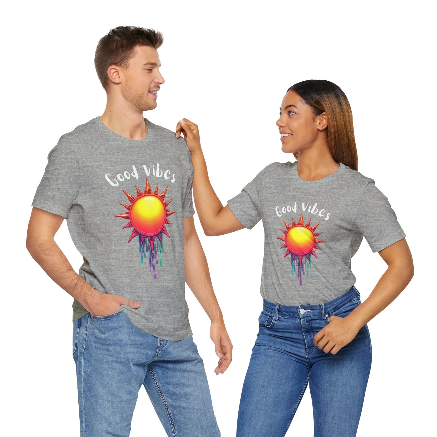 Good Vibes Unisex Short Sleeve Tee - Colorful Sun Design