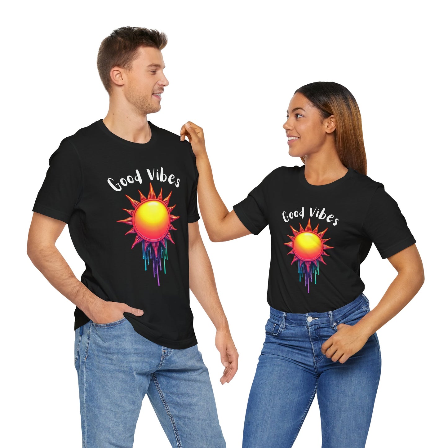 Good Vibes Unisex Short Sleeve Tee - Colorful Sun Design